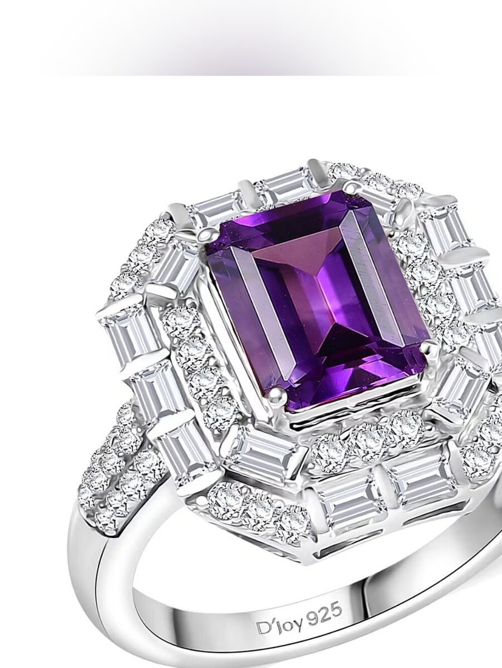 Genuine Amethyst & White Moissanite Ring Sterling Silver Platinum Overlay Sz 7!